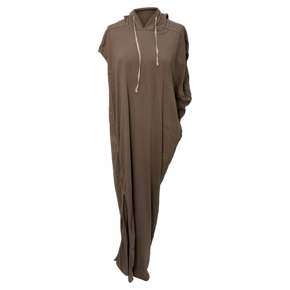 Rick Owens Edfu Hooded Maxi Dress in Brown Cotton
